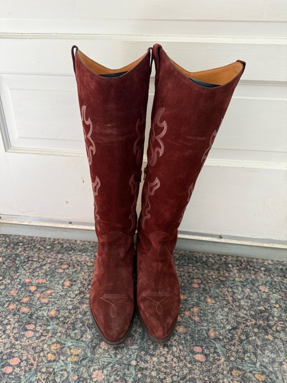 Sezane Burgundy Suede Western Knee-High Boots - Picture 5 of 9